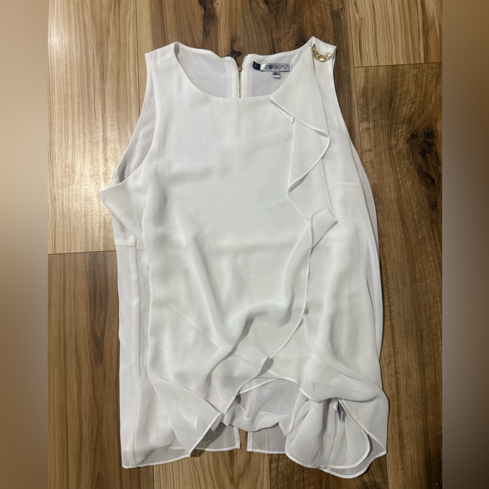 Jennifer Lopez White Ruffle Blouse